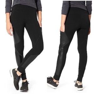 Athleta Black Urban Cozy Faux Leather Detail Pants